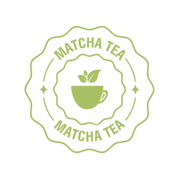 Matcha Ετικέτα Τσάι Σφραγίδα Ένα Φλιτζάνι Και Φύλλα Τσαγιού Διανυσματική Royalty Free Διανύσματα Αρχείου