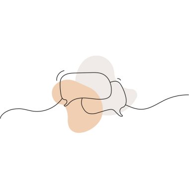 İki konuşma baloncuğu aralıksız bir çizgi karalama, siyah beyaz vektör minimalist çizim. Vektör 