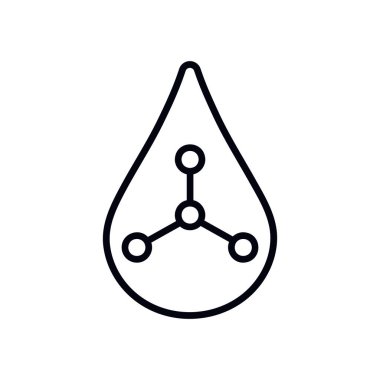 Su damlacığının içindeki molekül sembolü beyaz arkaplanda. Bilim ve kimya kavramı.