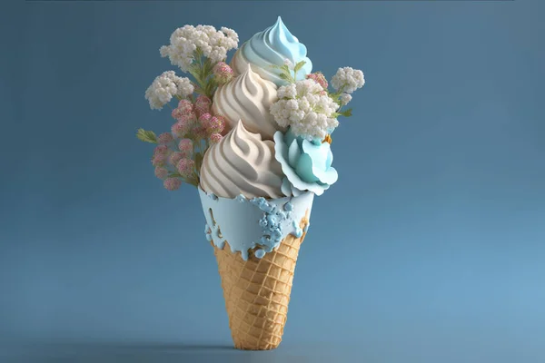 flowers in ice cream cone on isolated layer