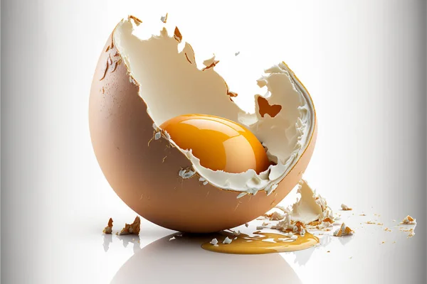 broken egg on isolated white background. Close up
