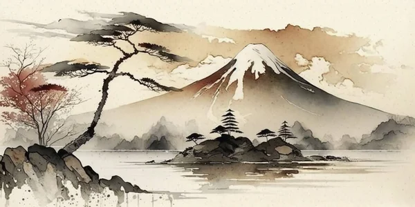 japanese art soft tones stark landscape watercolour