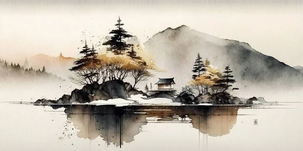 japanese art soft tones stark landscape watercolour