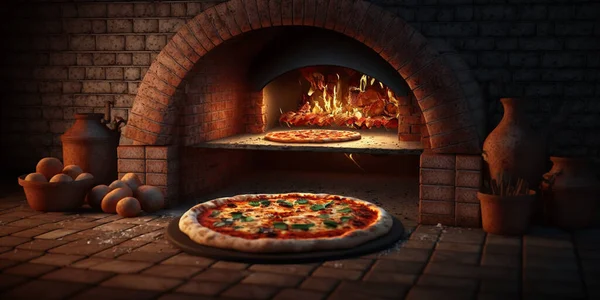 brick pizza oven with fire
