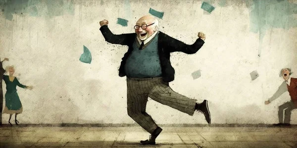 cheerful happy old man dancing