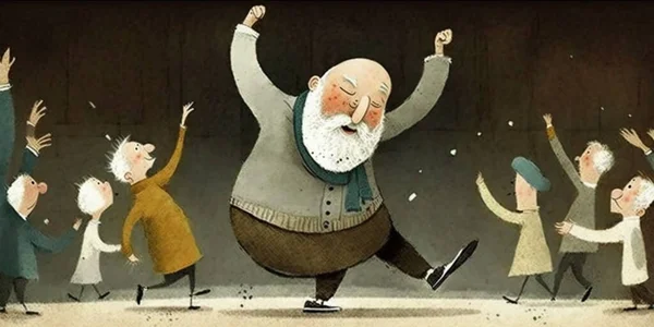 cheerful happy old man dancing