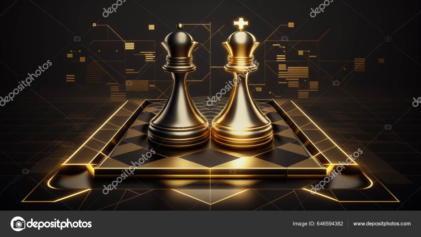 A peça de xadrez do rei dourado sozinha no tabuleiro de xadrez em fundo  escuro. líder, influenciador, solitário, comandante, forte e conceito de  estratégia de negócios.