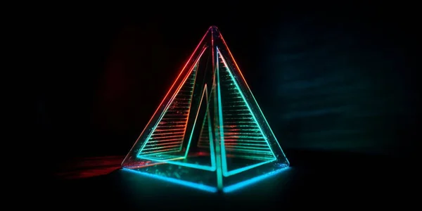 Cool geometric triangular figure in a neon laser light