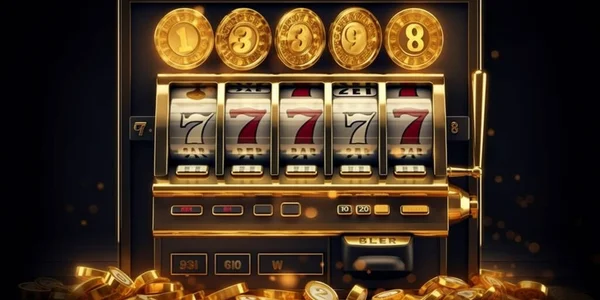 betting concept golden slot machine wins the jackpot big win concept casino jackpot