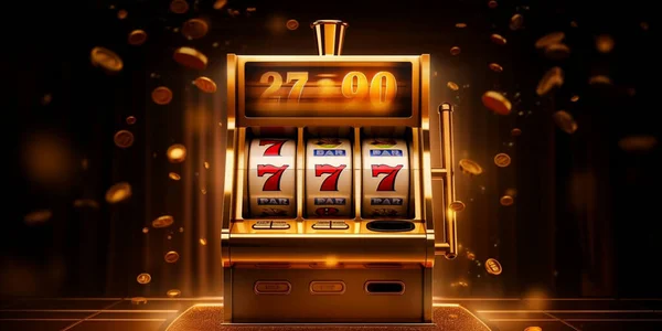 betting concept golden slot machine wins the jackpot big win concept casino jackpot