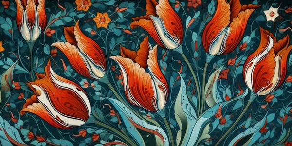 Turkish ebru art tulip pattern