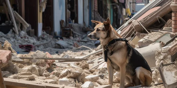 dog searching earthquake debris