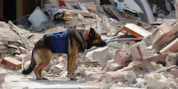dog searching earthquake debris