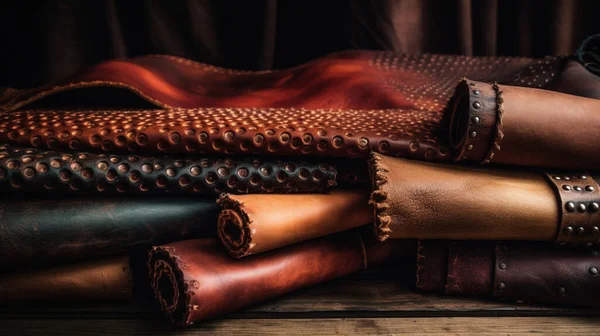 Leather rolls background hand made concept factory or manufacturing