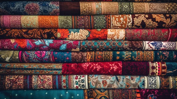 traditional patterned fabric collage from various countries