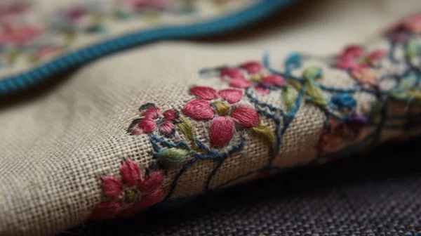 embroidered fabric edge, close up