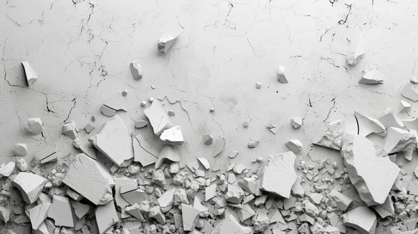 Concrete wall on a white background shatters into the pieces