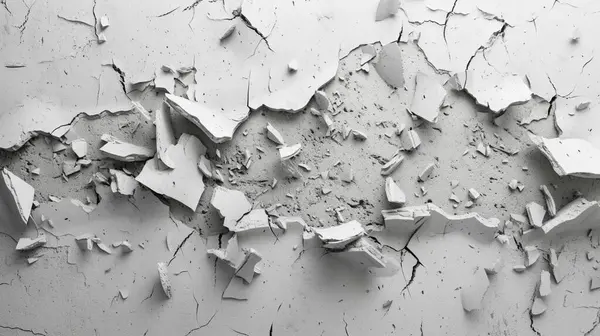 Concrete wall on a white background shatters into the pieces