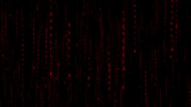 Red binary matrix animation background with glowing digits one and zero as binary source code for encryption and digitally rain virus for programmers and software data in cyberspace technology secure