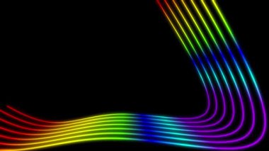 Animated rainbow colored lines as abstract animated background on black background with moving rainbow gradient glows in the night with colorful lines appearing and disappearing as loopable animation