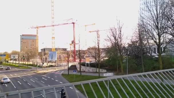 Stavební Jeřáby Düsseldorfu Německo — Stock video