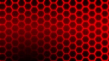 Kırmızı 'dan turuncuya titreşen alev renkleriyle yanan altıgen desenli arka plan bal peteği desenli bilim kurgu hücrelerinin kusursuz döngüsü için fütüristik arkaplan deseni