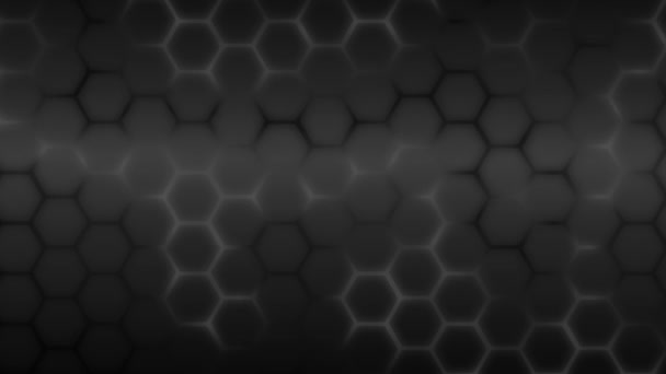 具有深梯度背景的碳光脉动中的灰色六边形背景作为高科技产品的缩放抽象背景 具有六边形动画 面向未来的网状蜂窝结构几何 — 图库视频影像