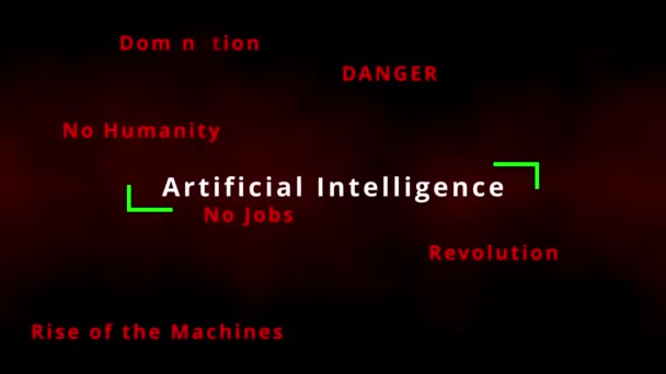 Niebezpieczeństwo Sztucznej Inteligencji Tagu Chmury Chmury Słów Sztucznej Inteligencji Terminy — Wideo stockowe