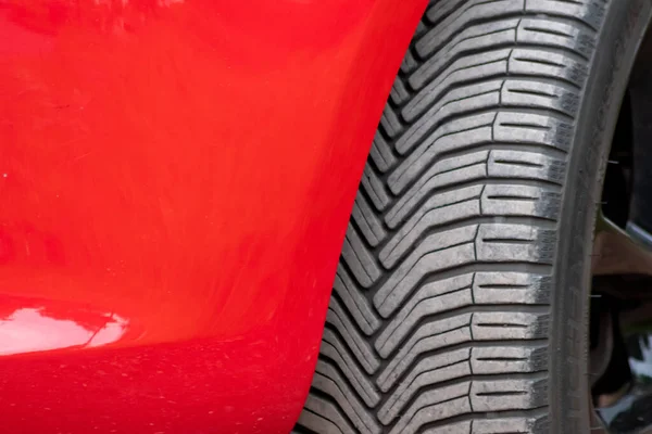 Clean Tire Tread Profile Red Car Ready Summer Winter 4Wd — Stock Photo, Image