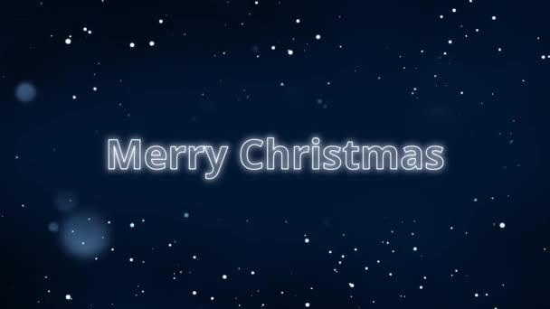 Glowing Merry Christmas Animated Letters Falling Snowflakes Background Dark Blue — Stock Video