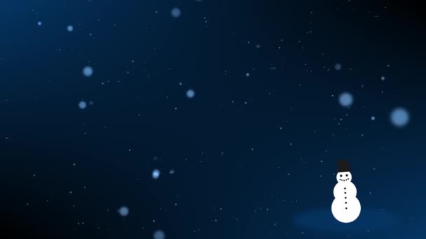 Snowy Christmas Achtergrond Met Vrolijke Sneeuwman Zwaaien Sneeuwvlokken Sneeuwvlokken Sneeuwdeeltjes — Stockvideo