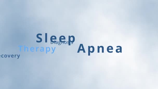 睡眠無呼吸ワードクラウドと睡眠無呼吸タグクラウド 呼吸率の機能不全や酸素不足などの睡眠障害の観点からCpapによるシュノーケリングまたは障害または中央睡眠無呼吸療法 — ストック動画