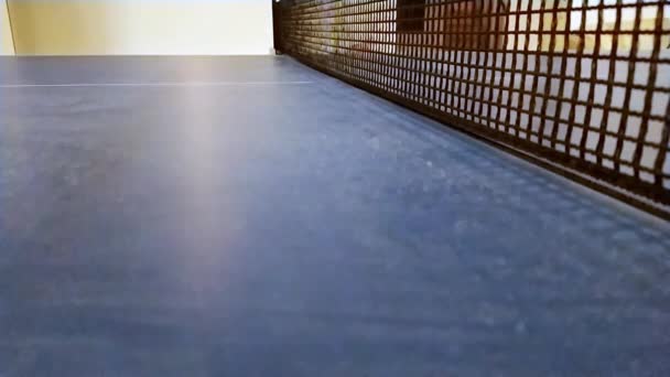 Настольный Теннис Медленного Движения Сетка Настольного Тенниса Крупным Планом Деталями — стоковое видео