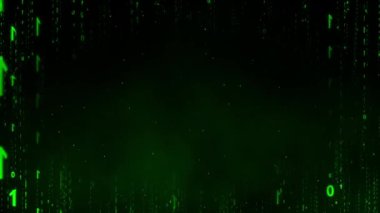 Yeni teknolojiler için parlayan sayılar ve merkezi kopyalama alanı olan animasyon yeşil matris arka planı. Tehditler ve gelecekçi görünüş yapay zeka ve siber savunma algoritmaları nöral ağlar gibi.