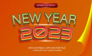 Turuncu arkaplanlı yeni yıl 2023 metin efekti.