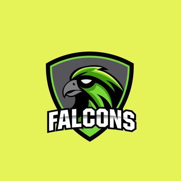Falcons Maskot Karikatür Resmi Siyah Yeşil Renklerde — Stok Vektör