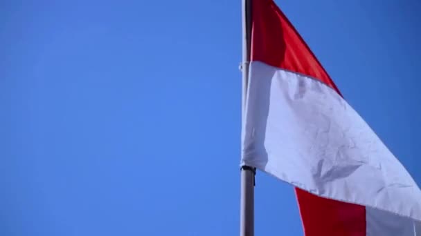 Een Video Van Indonesische Nationale Vlag Wapperend Onder Een Heldere — Stockvideo