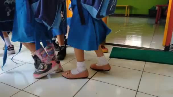 Group Cheerful Indonesian Rural School Children Children Wearing Uniforms Backpacks — Stock Video