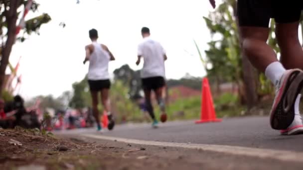 2023 Corredores Maratón Están Pasando Por Camino Pueblo — Vídeos de Stock