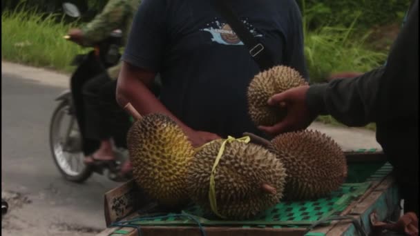 Durian Soyulmuş Durian Soyulmuş Durian Bıçağı Motosikletle Satılıyor — Stok video