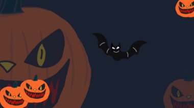 Ürkütücü balkabakları ve uçan yarasalar Cadılar Bayramı çizgi filmi