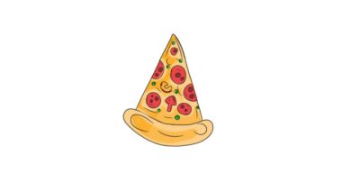 Çizgi film 2d Yemek Animasyon Grafikleri. Çizgi film yemek tarzında el çizimi çıkartmalar. Pizza dilimleri, 4k çözünürlük..