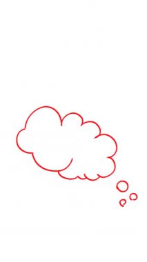 Animasyon kırmızı bulut balonu çizimi. Beyaz arkaplanda el çizimi hareketli karalamalar.