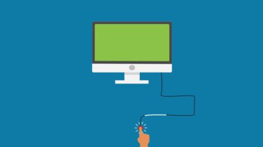 Hızlı internet. Bilgisayardan fırlatma roketi, güvenli internet.2d animasyon, sosyal medya, web, sunum videosu.