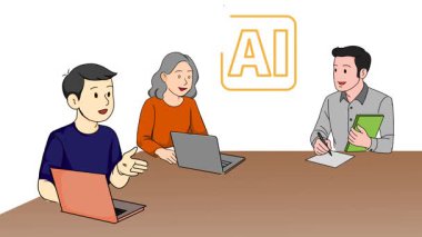 Ai teknoloji konsepti, çocuk iş ortağı Ai ile konuşma ve analiz yapıyor.