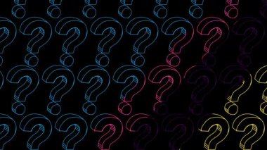 Siyah arkaplandaki çizgi sanat soru işaretinin animasyonu. Animasyon soru işaretleri. Web tasarımı için 4K video. Neden soruyorsun?.