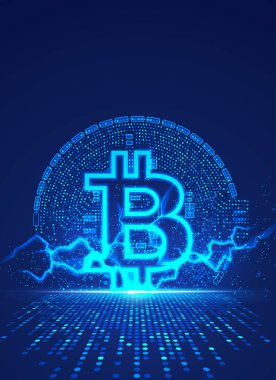 Cyrptocurrency teknolojisi konsepti, bitcoin grafiği fütüristik elementli