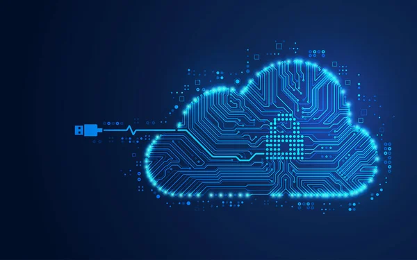 concept of cloud storage technology, graphic of cloud shape combined with electronic board pattern