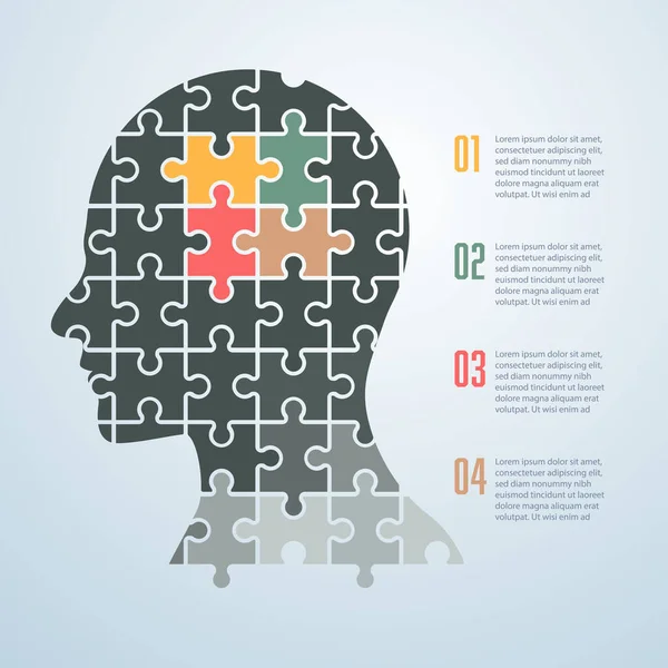 Infographies Pensée Créative Présentées Par Puzzle Tête Homme — Image vectorielle