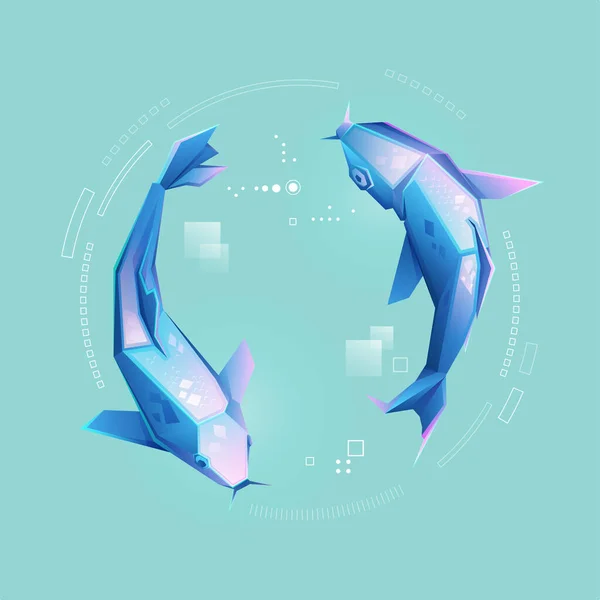 Grafisk Bild Låg Poly Koi Fisk Med Futuristiska Inslag — Stock vektor